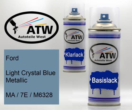 Ford, Light Crystal Blue Metallic, MA / 7E / M6328: 400ml Sprühdose + 400ml Klarlack - Set, von ATW Autoteile West.